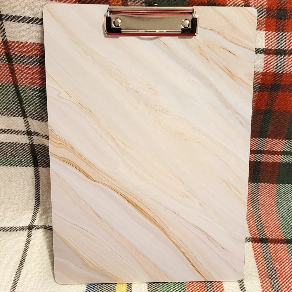 5 Clipboards (4 x natural, 1 x marbled), lightweight, new/unused